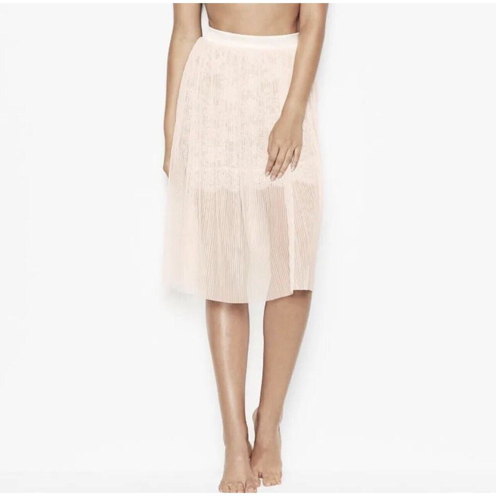 Victoria’s Secret Semi Sheer Lace Midi Skirt SIZE LARGE Pleated Tulle Overlay